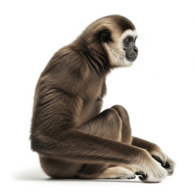 High quality studio photograph of a Bornean white-bearded gibbon