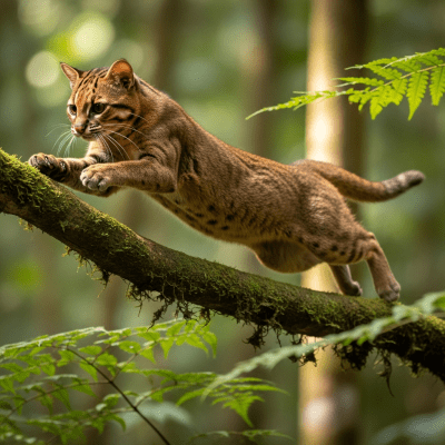 Action shot of a Borneo Bay Cat