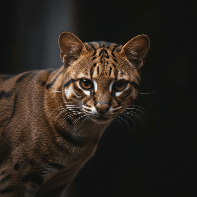 Editorial-style portrait of a Borneo Bay Cat (felines), emphasizing its unique features and personality.