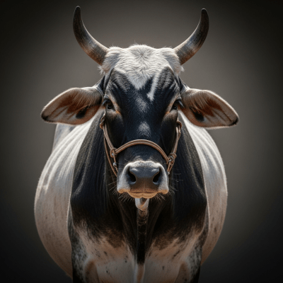 Editorial-style portrait of a Bos indicus (zebu/indicine cattle) from the taxonomy cows, with dramatic lighting and shallow depth of field to highlight unique features or markings.