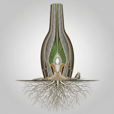 Cross-sectional scientific illustration of a Bottle Palm