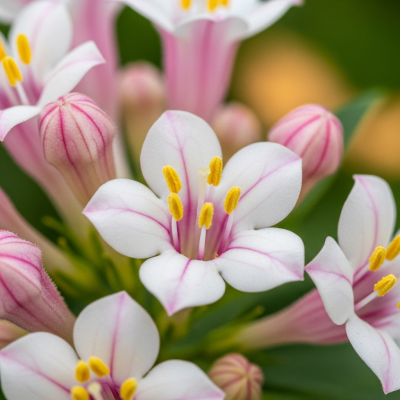 Detailed macro image of a Bouvardia (flowers), focusing on the intricate structure of petals, stamens, and pistil