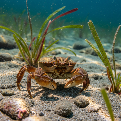 Photo-realistic underwater image of a live Box Crab, in the context of the taxonomy crabs