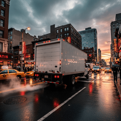 Photorealistic image of a Box Truck (trucks) in its typical working environment