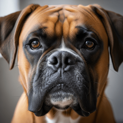 Close-up photograph of the face of a Boxer