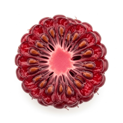 A cross-sectional view of a sliced Boysenberry, part of the taxonomy berries