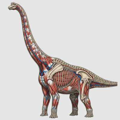 Detailed anatomical cross-section illustration of a Brachiosaurus