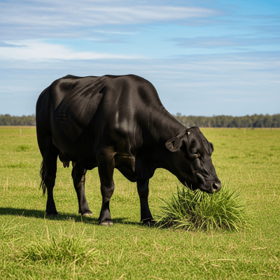 Naturalistic image of a Brangus in its typical environment, such as a grassy pasture or open field