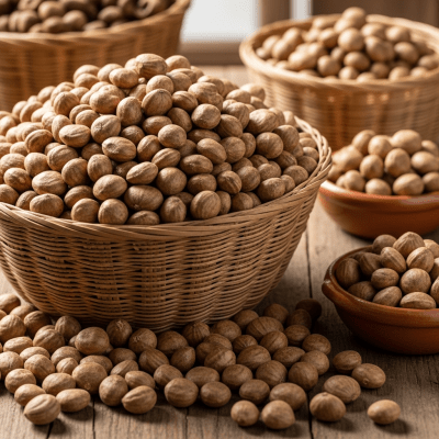 Photo showing harvested Breadnut (nuts) nuts in bulk, such as in baskets or containers