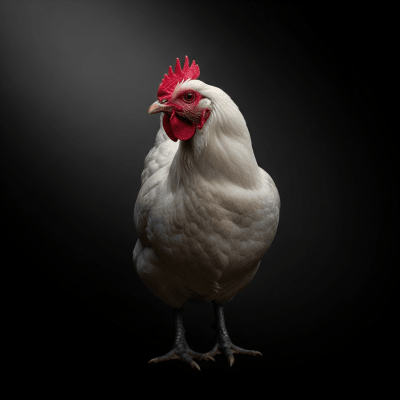 Editorial-style portrait of a Bresse from the chicken taxonomy.
