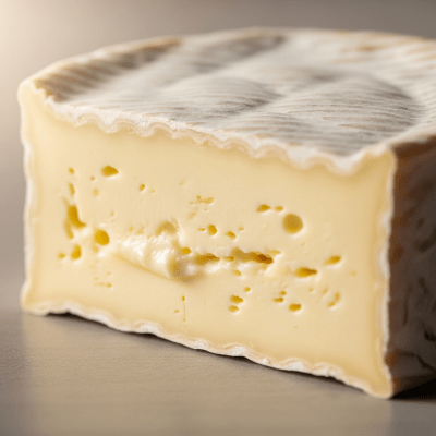 Close-up cross-sectional view of a Brie, showing its internal texture and structure