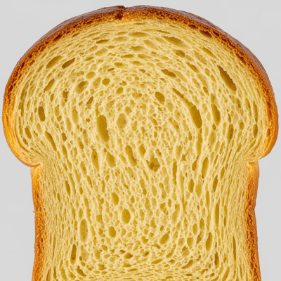 A close-up image of the interior of a sliced Brioche