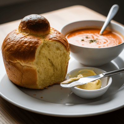 Photograph of Brioche, shown being served or eaten as part of a meal