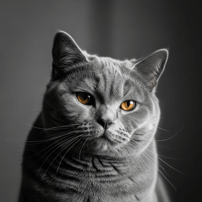 Editorial-style portrait of a British Shorthair from the taxonomy cats.