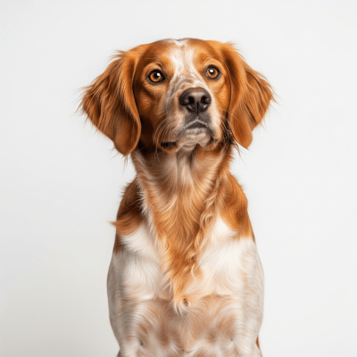 High quality studio photograph of a single Brittany