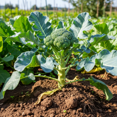 Naturalistic image of a Broccoli in its typical growing environment, as found in nature or a cultivated garden
