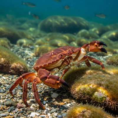 Photo-realistic underwater image of a live Brown Crab, in the context of the taxonomy crabs