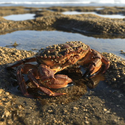 Naturalistic image of a Brown Crab, belonging to the taxonomy crabs, in its typical habitat such as a shoreline, rocky tide pool, or mangrove