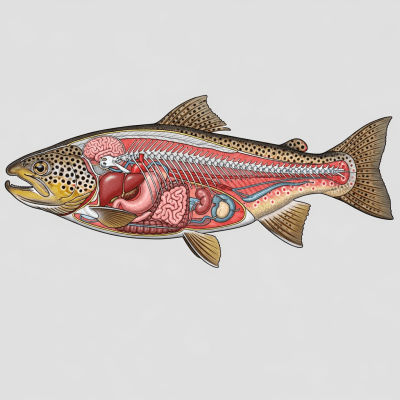 Detailed anatomical illustration of a Brown Trout, part of the taxonomy fish