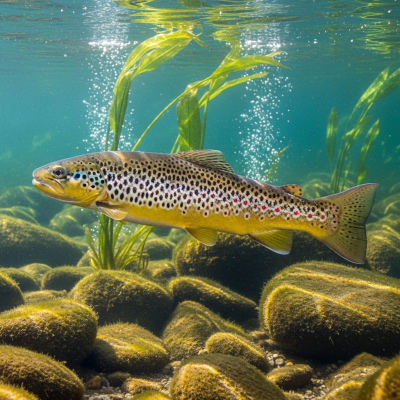 Underwater scene featuring a single Brown Trout