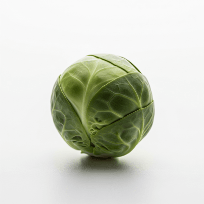 High resolution studio photograph of a single Brussels Sprout