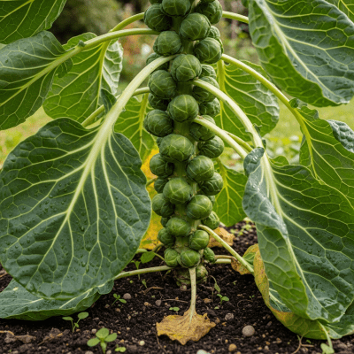 Naturalistic image of a Brussels Sprout in its typical growing environment, as found in nature or a cultivated garden