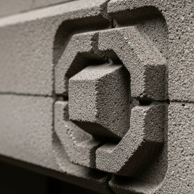 Close-up detail shot of a distinctive feature or ornamentation from the Brutalism (architecture), showing material texture, craftsmanship, or unique design elements