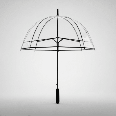 A minimalist side profile silhouette of a closed Bubble Umbrella, set against a light grey background