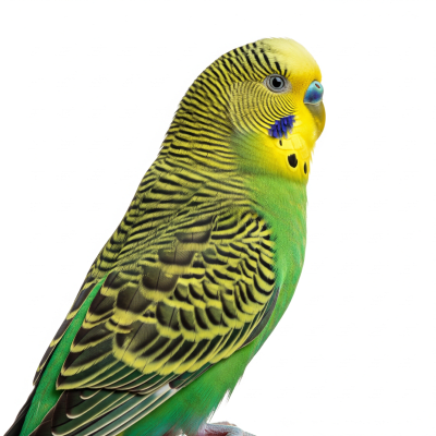 High quality studio photograph of a single Budgerigar