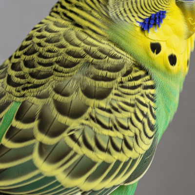 Close-up macro photograph of the feathers or distinctive markings of a Budgerigar