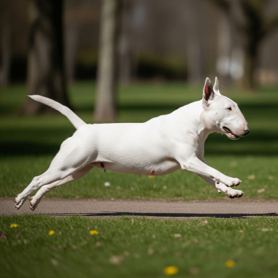 Full body action shot of a Bull Terrier
