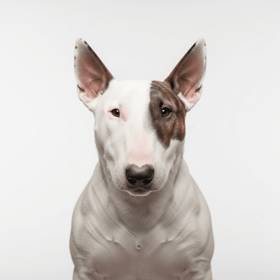 High quality studio photograph of a single Bull Terrier