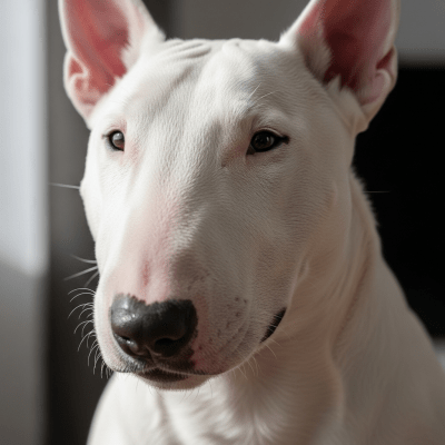 Close-up photograph of the face of a Bull Terrier