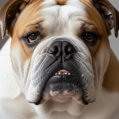 Close-up photograph of the face of a Bulldog