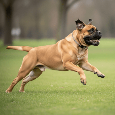 Full body action shot of a Bullmastiff