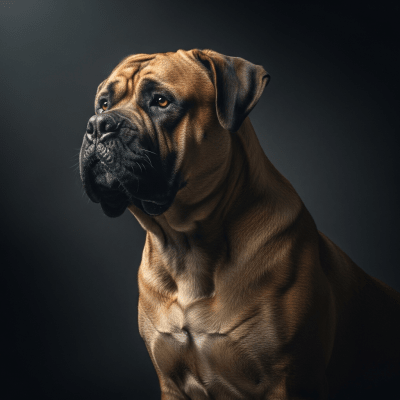 Editorial-style portrait of a Bullmastiff from the taxonomy dogs.