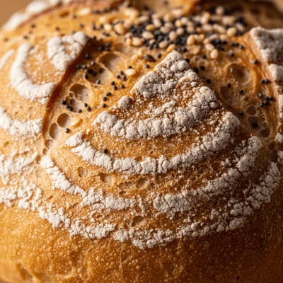 Macro photograph focusing on the crust and surface texture of Bun