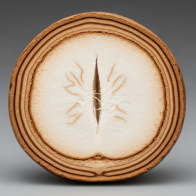 Macro close-up image showing the interior cross-section of a Bunya nut (nuts)