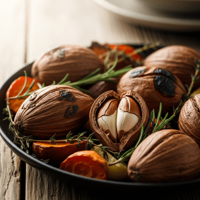 Photograph of a Bunya nut (nuts) as used in cuisine, such as in a dish or as an ingredient
