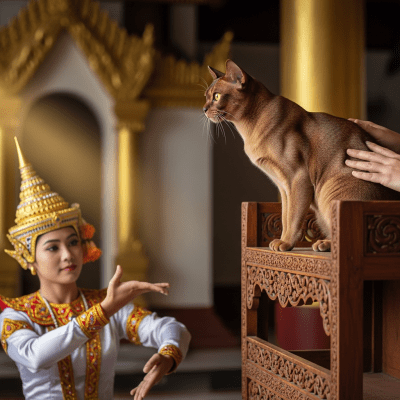 Image of a Burmese (European) interacting with humans or participating in cultural activities