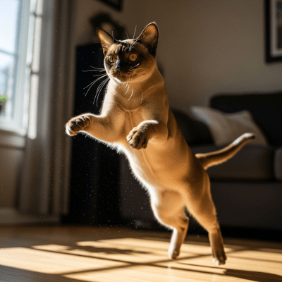 Action shot of a Burmese (European)