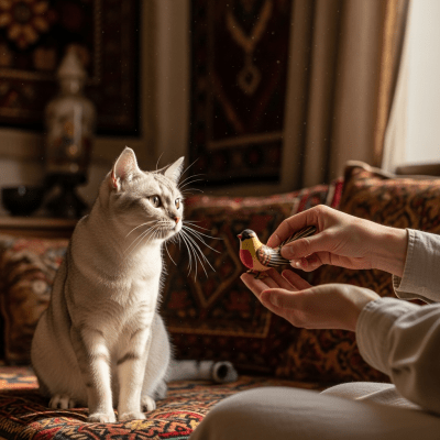 Image of a Burmilla interacting with humans or participating in cultural activities