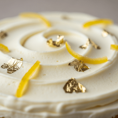 Close-up macro photograph of the surface texture and decoration of a Butter Cake (cake)