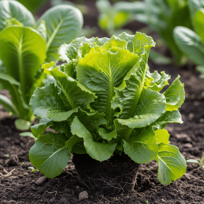 Naturalistic photograph of Buttercrunch Lettuce growing in a field or garden, representing its environment as part of the taxonomy lettuce