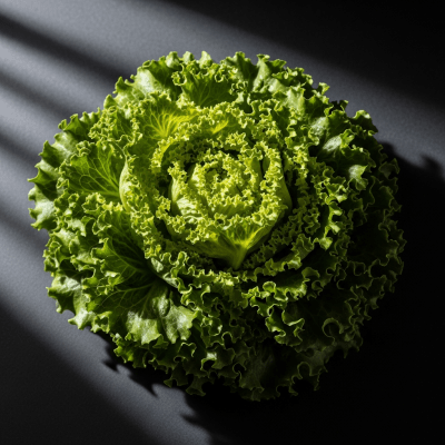 Editorial-style image of Buttercrunch Lettuce, taxonomy lettuce, arranged heroically on a dark background with dramatic lighting to emphasize texture and color.