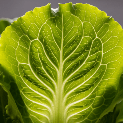 Macro shot capturing the texture and surface details of a leaf from Butterhead Lettuce, within taxonomy lettuce
