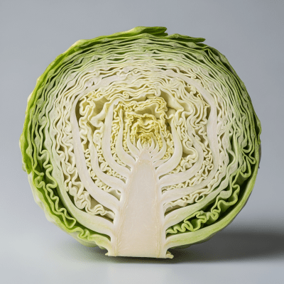 Detailed cross-sectional view of a fresh Cabbage