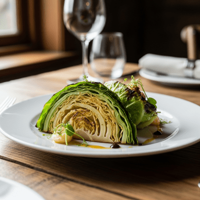 Photograph of a prepared dish or serving featuring the Cabbage, as commonly used in cuisine within the taxonomy vegetables
