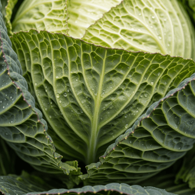 Close-up macro photograph of surface details and textures of a single Cabbage