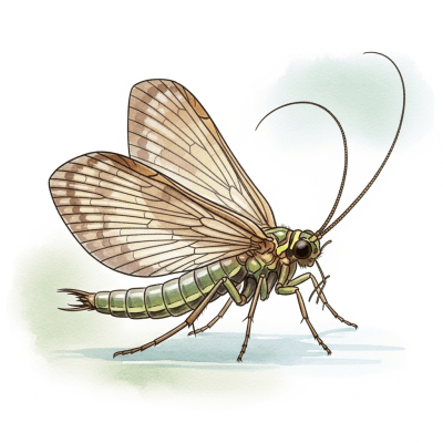 Artistic depiction of a single Caddisfly, belonging to the taxonomy insects